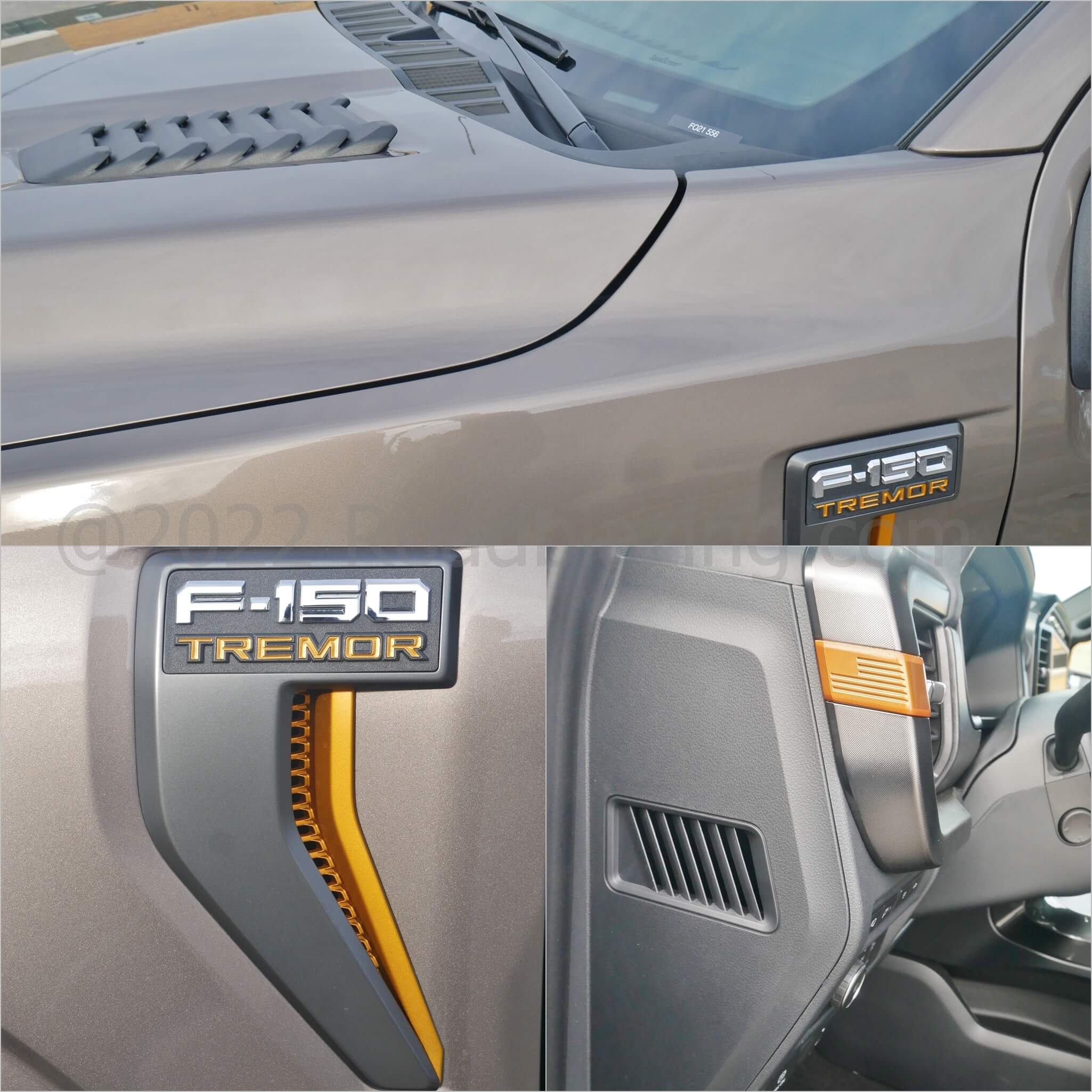 2021 Ford F-150 SuperCrew Tremor 4x4: Raptor style tandem hood louvers and unique Orange Tremor fender louvers and accents are included