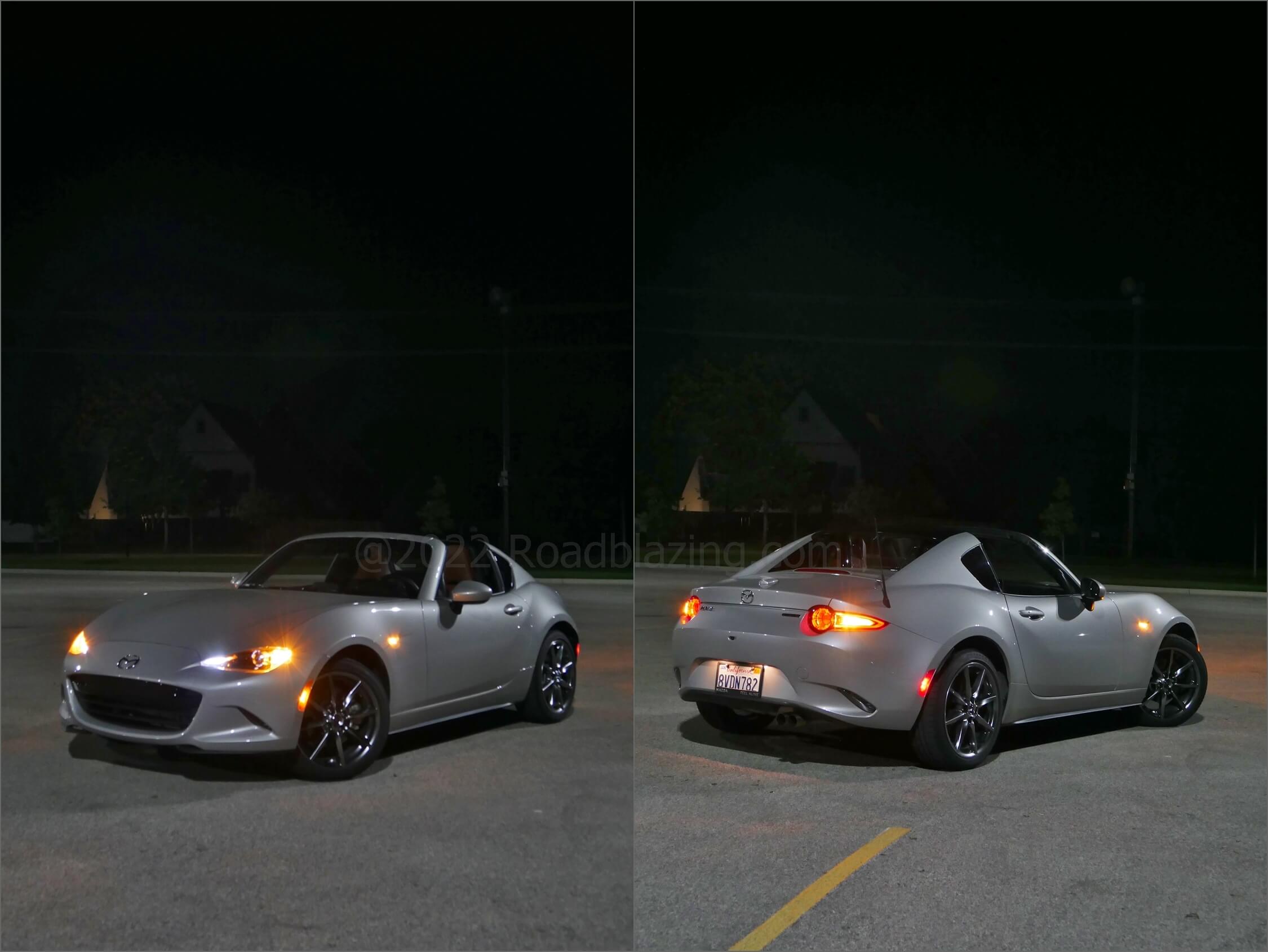 2022 Mazda MX-5 Miata RF: exhibiting a rich silver sheen alit at night