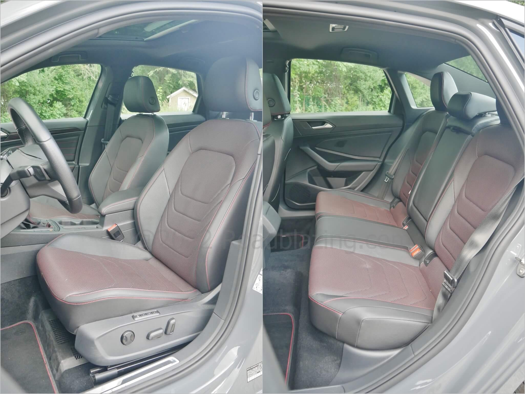 2022 Volkswagen Jetta GLI Autobahn: red accents on black leather seating