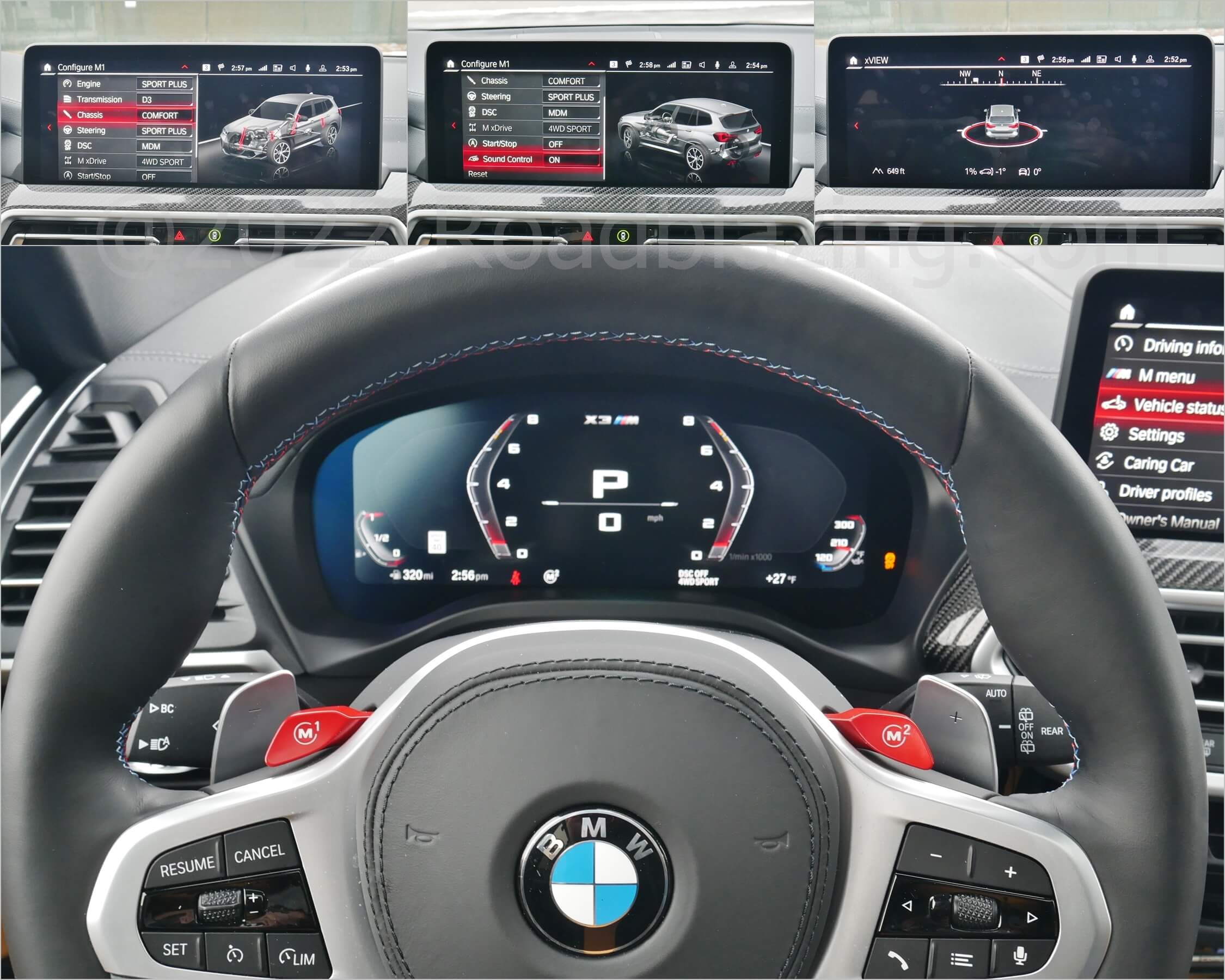 2022 BMW X3 M Competition xDrive: Steering wheel spoke upper flanking red tabs store and recall M Mode preferences