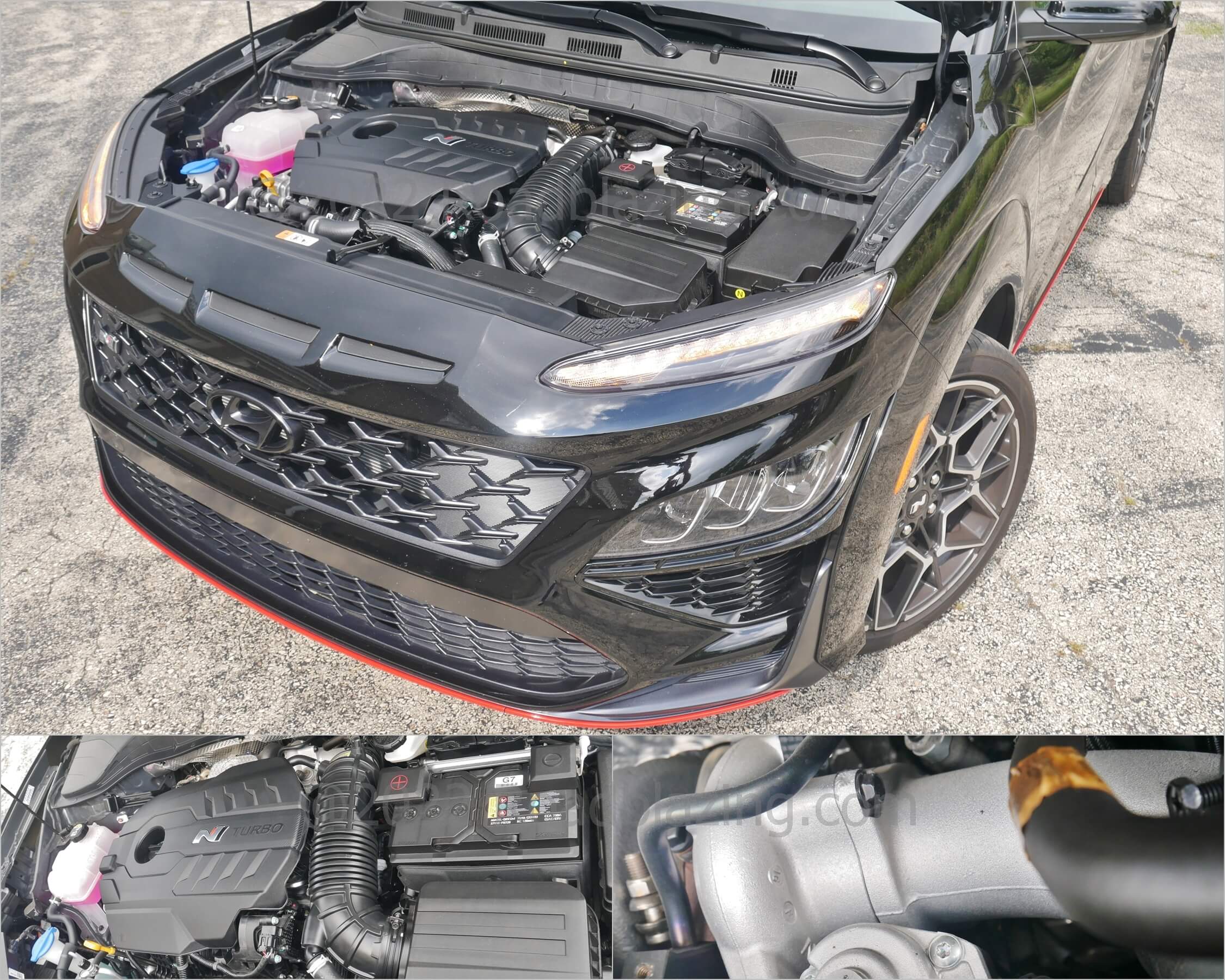 2022 Hyundai Kona DCT: 29 new-found lb-ft and 20 seconds overboost for up to 286 horses from turbo 2.0 I-4 mates exclusively to 8-speed dual clutch automated helical gearbox pushing front wheels through variable E-LSD.