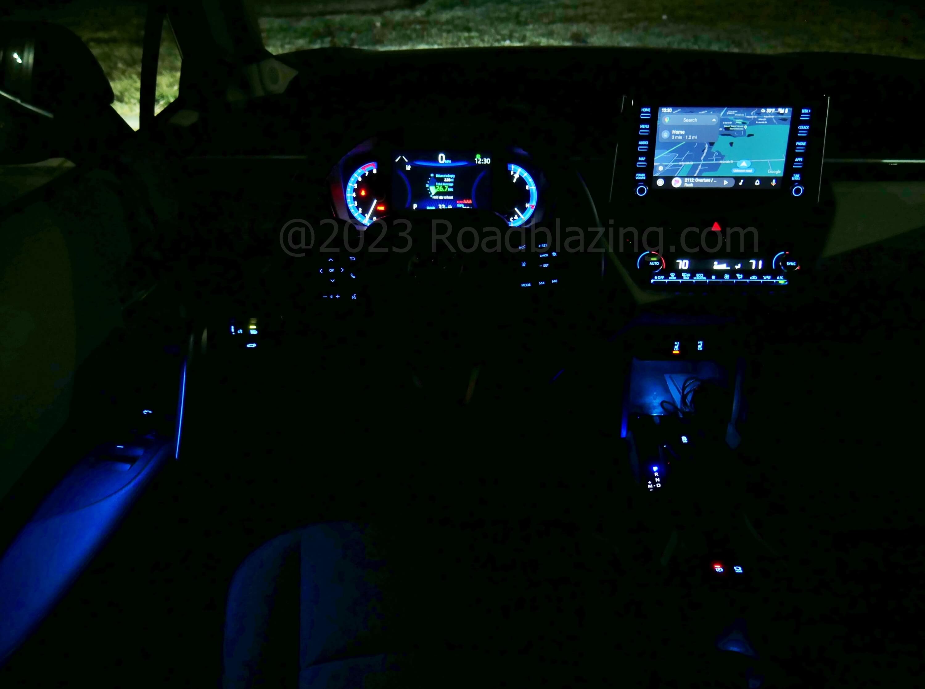 2022 Toyota Corolla Cross XLE AWD: soothing blue full cockpit accent lighting