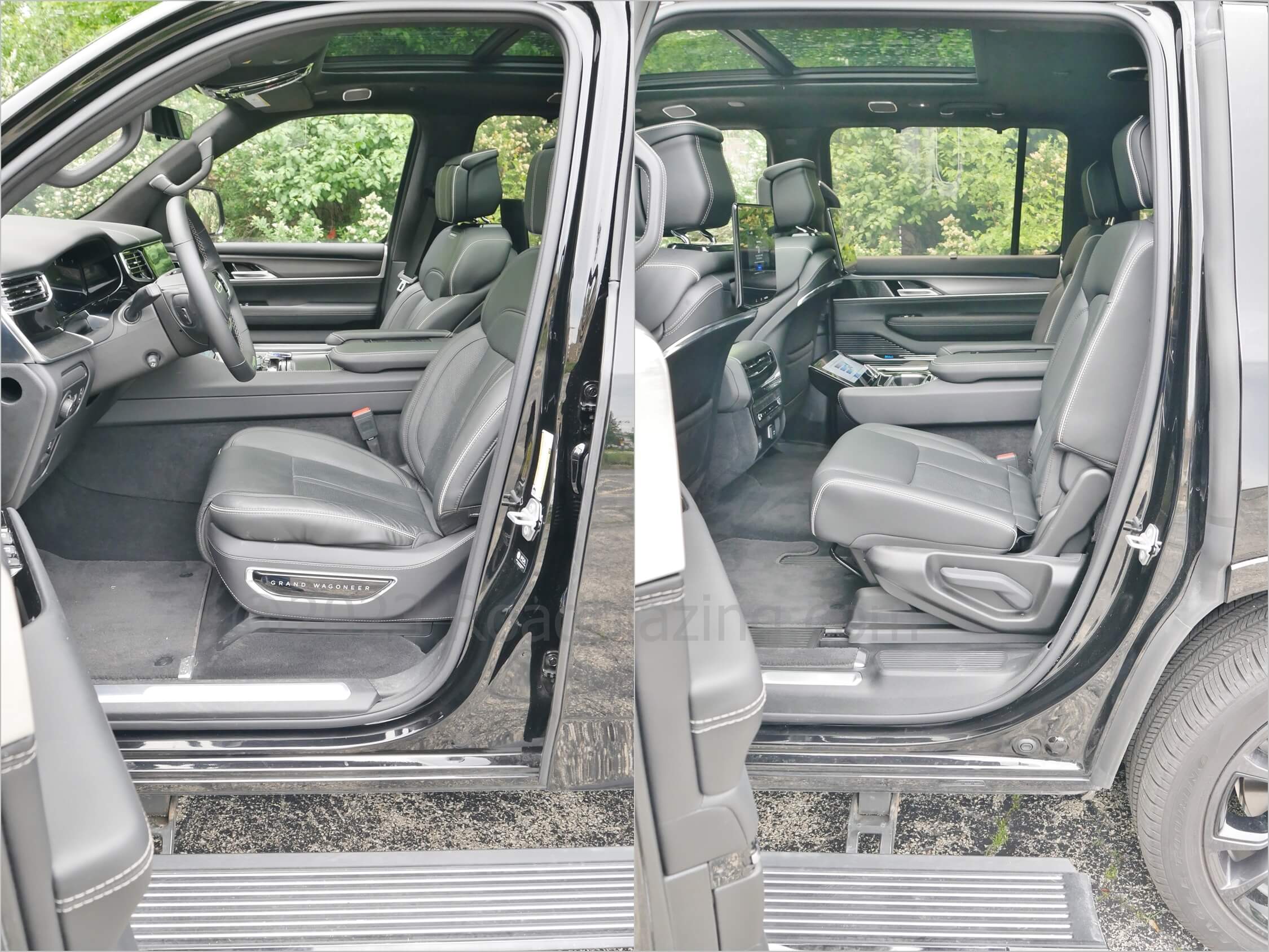 2022 Jeep Grand Wagoneer 6.4L Obsidian 4x4: power deployed running boards & artful leather covered pillar grand handles required to climb aboard