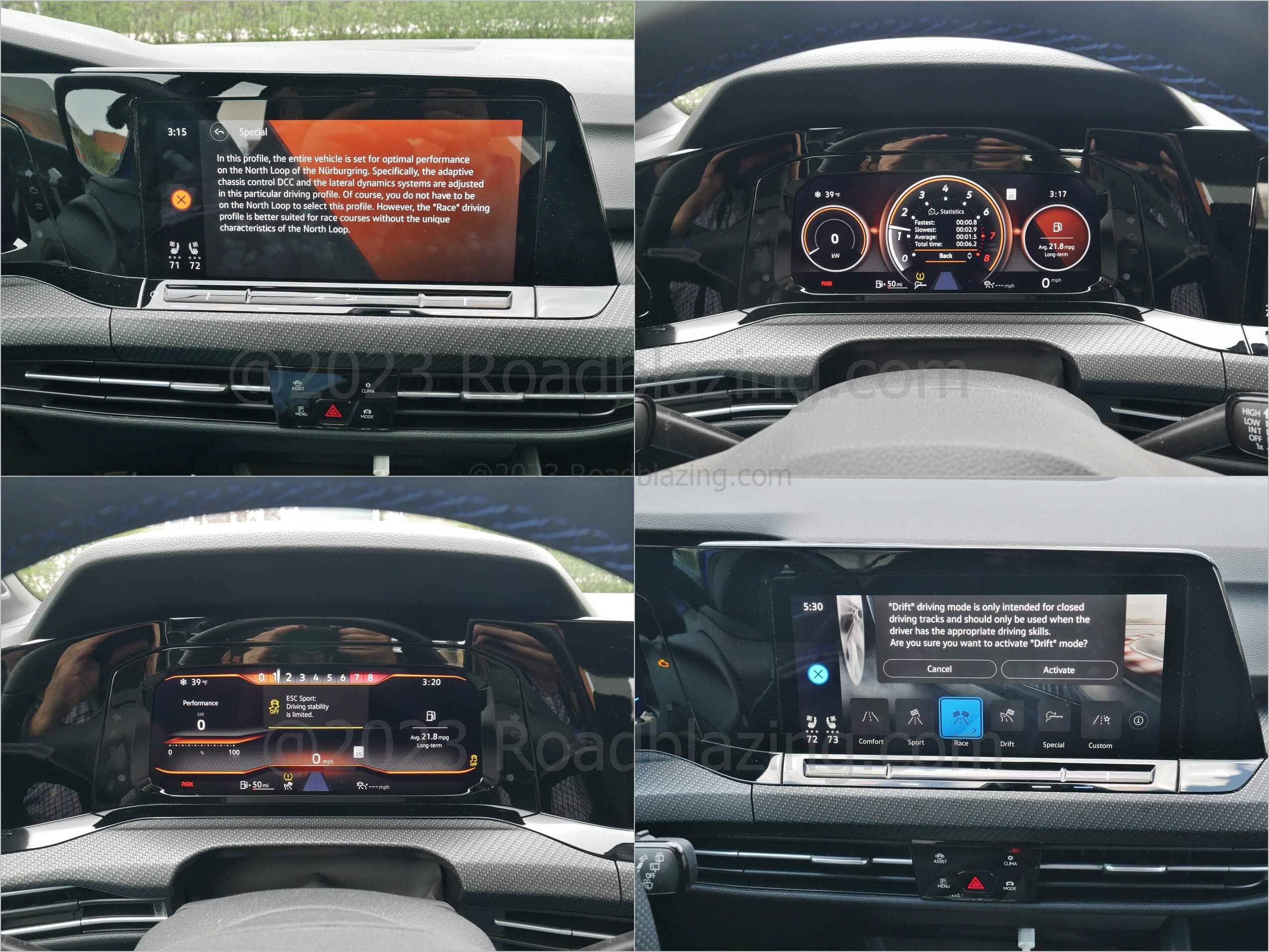 2022 Volkswagen Golf R: new driver selectable Nurburgring + Drift drive modes displayed on the new Digital Cluster complete the Hoonigan Package