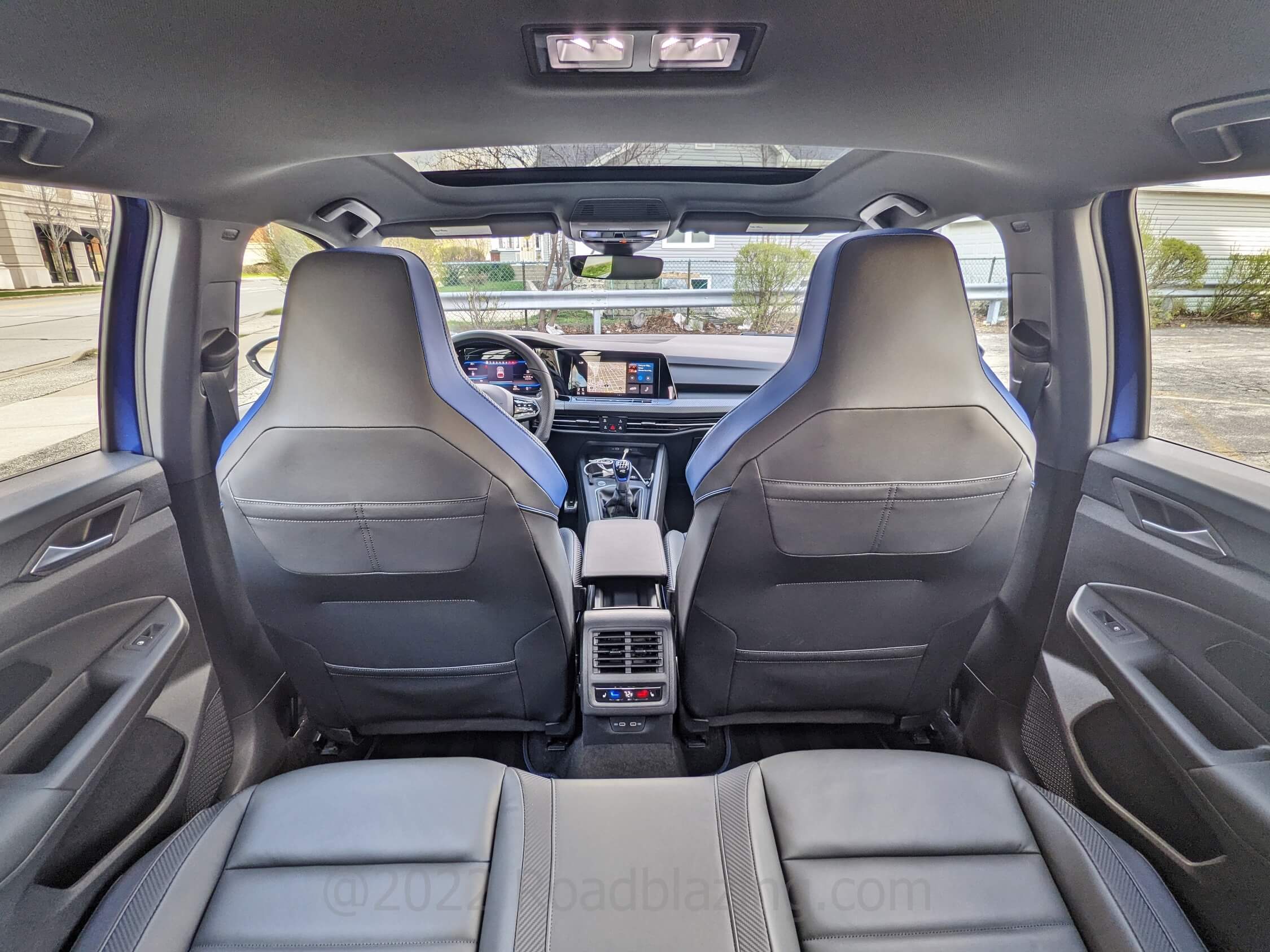 2022 Volkswagen Golf R: front sport bucket seat backs feature split upper and lower map pockets