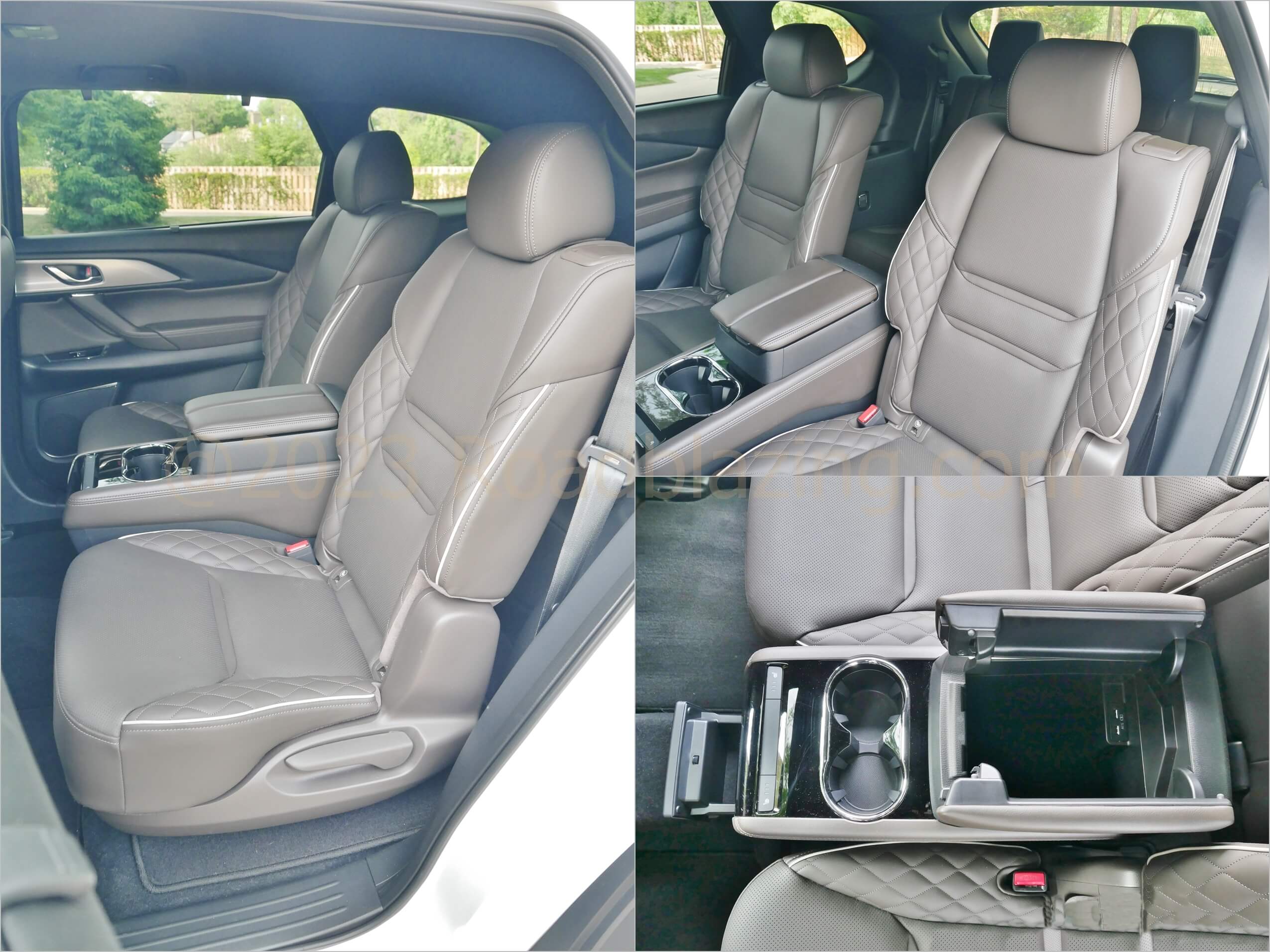 2023 Mazda CX-9 Signature AWD: 2nd Row heated captain's chairs w/ clamshell center console bin for connectivity