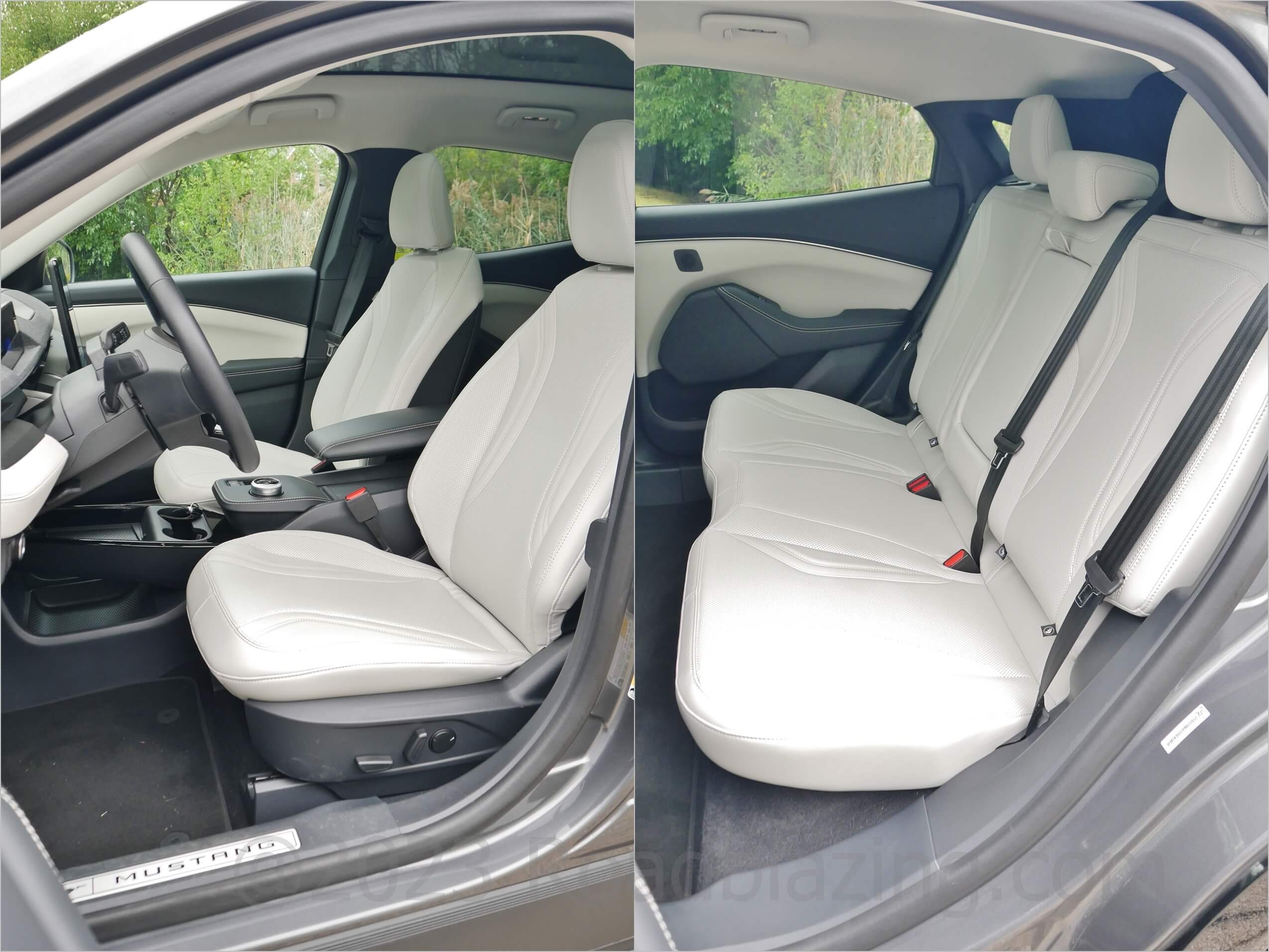 2023 Ford Mustang Mach-E Premium EAWD: ActiveX leatherette seats in the name of sustainability, heated in front.