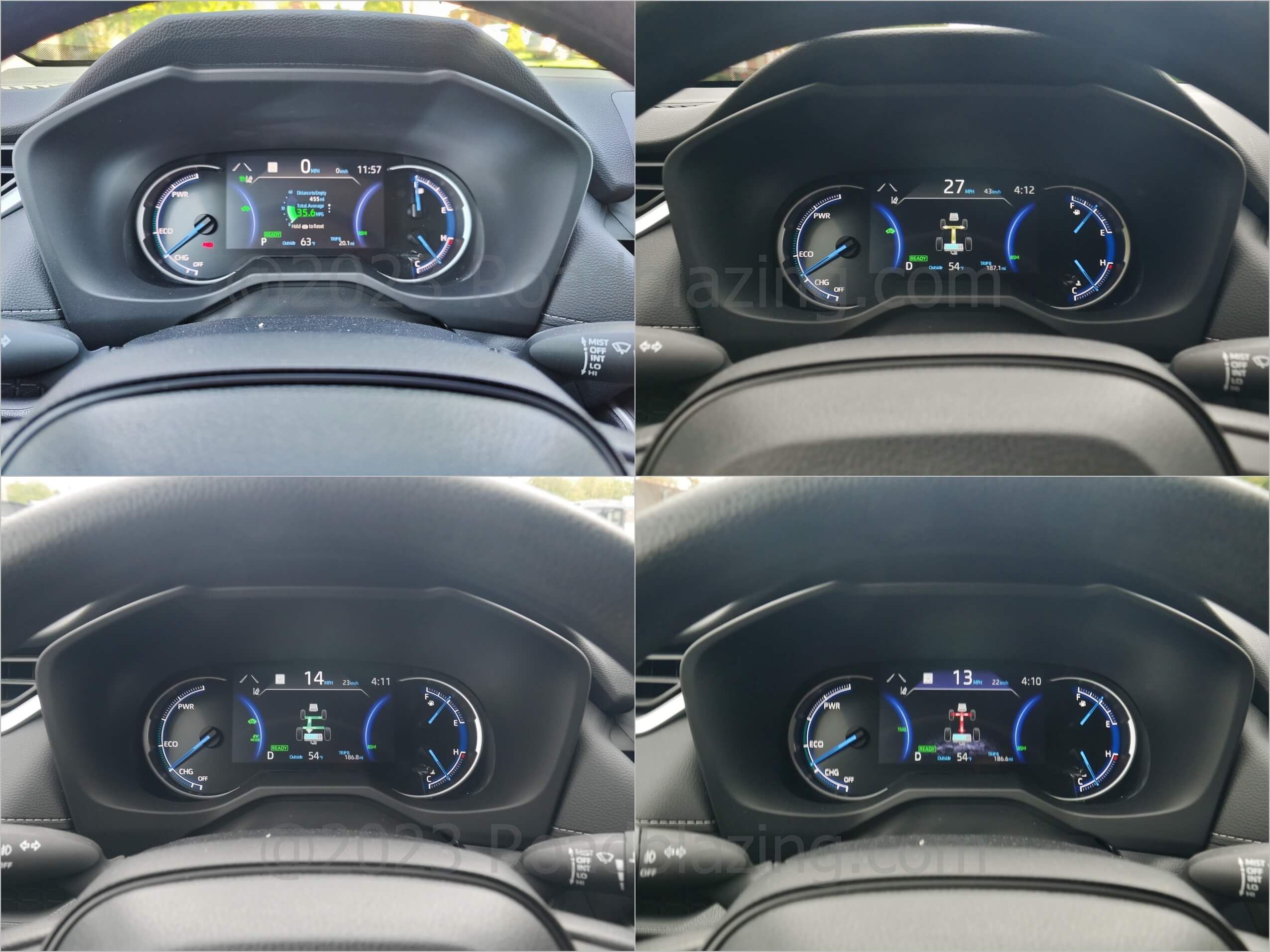 2023 Toyota RAV4 Hybrid AWD Woodland Edition: fuel consumption and hybrid power flow in gauges