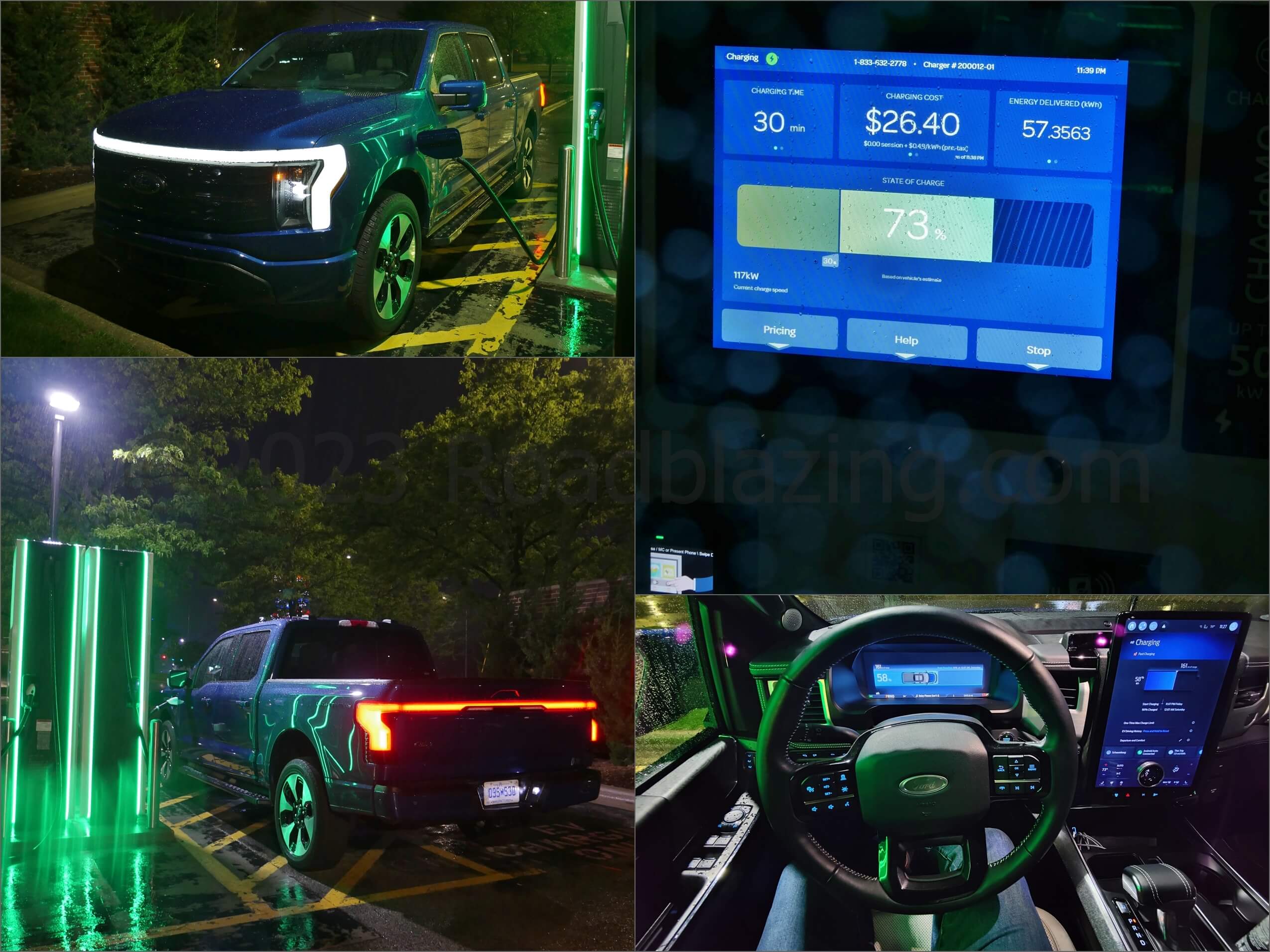 2022 Ford F-150 Lightning Platinum 4x4: DC charging at EA on rainy summer night