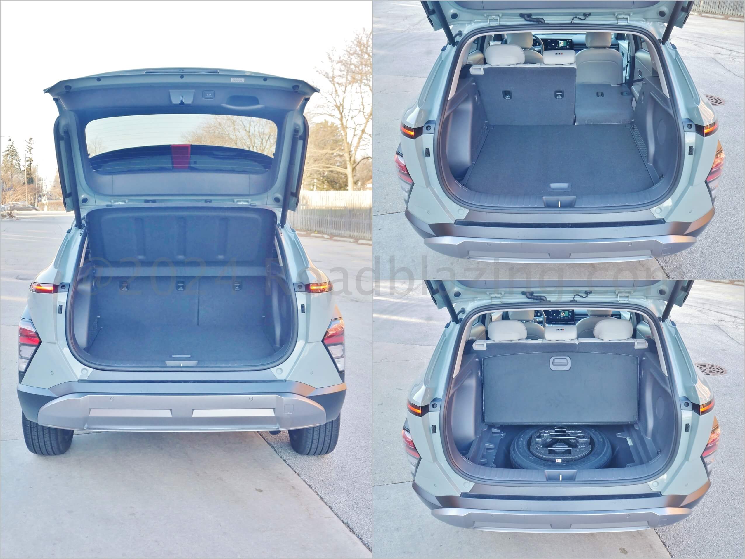 2024 Hyundai Kona Limited AWD: power liftgate, hard parcel shelf, doughnut spare tire