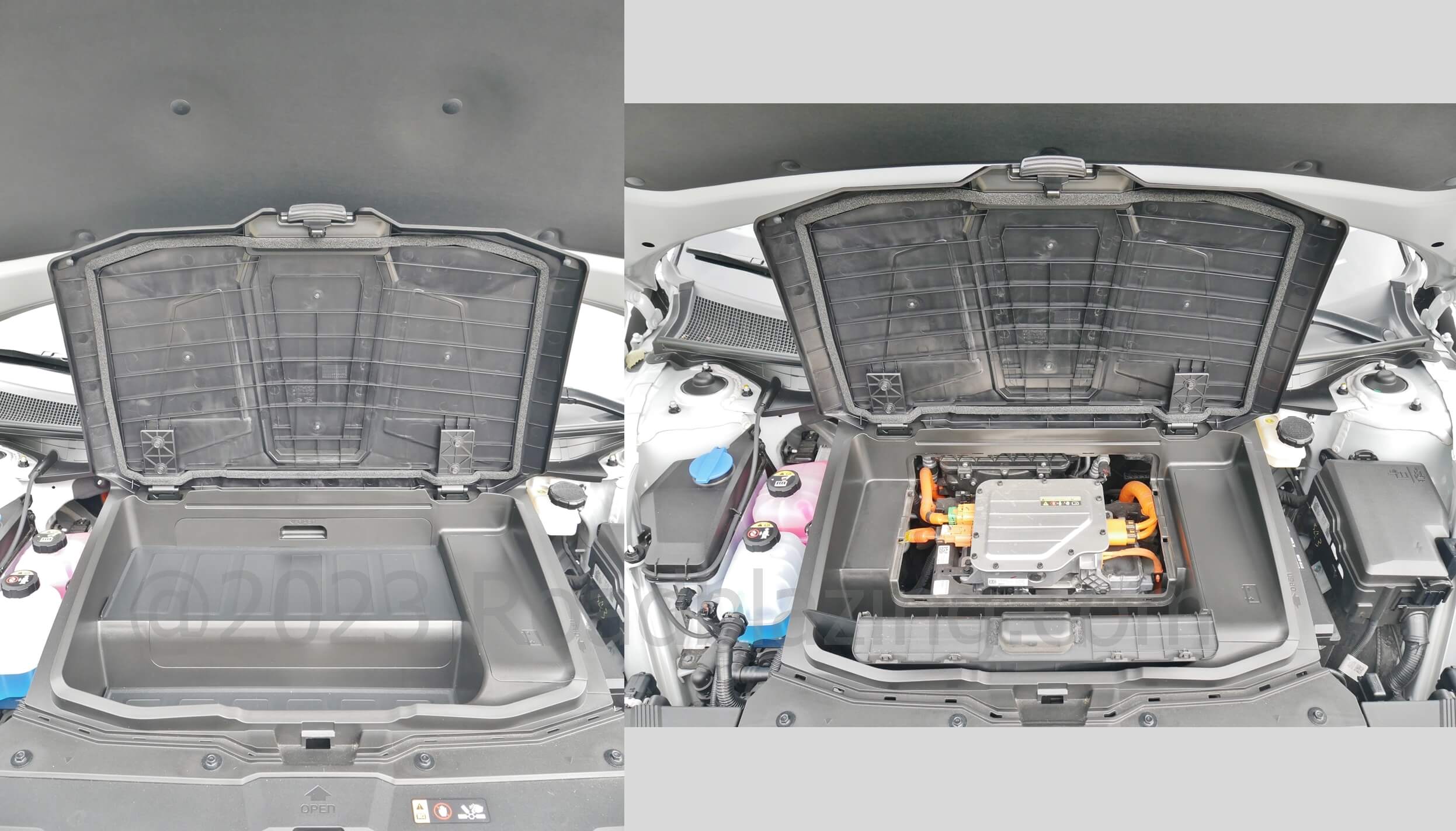 2023 Hyundai Ioniq 5 Limited AWD: small frunk covers DC to AC inverter