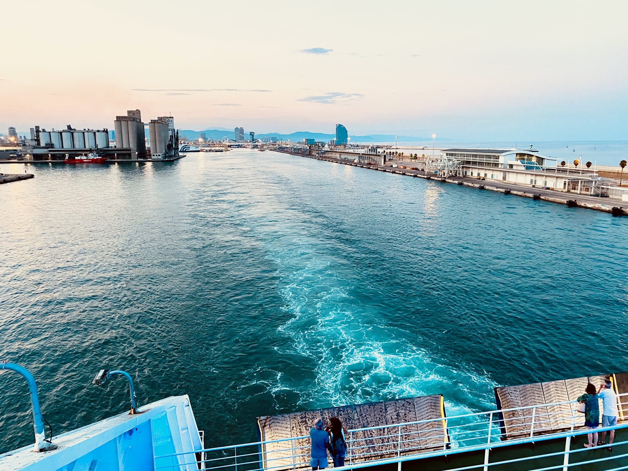 Our ferry departing Barcelona, Spain in the evening