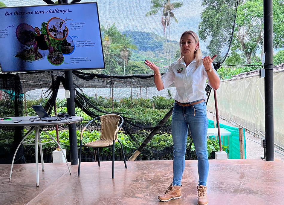 Image shows Julia Ocampo Luker’s VP of Cacao Sourcing and Sustainability