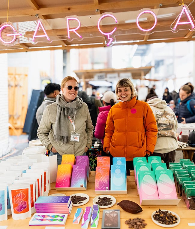 Image shows consumers checking out a chocolate stall at Schoggifestival