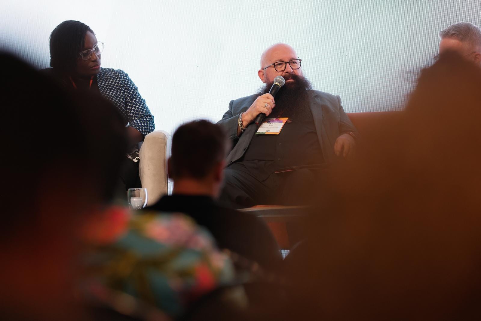 Image shows Fuzz Kitto, co-director at Be Slavery Free, speaking at this year's WCF Partnership Meeting in Brazil