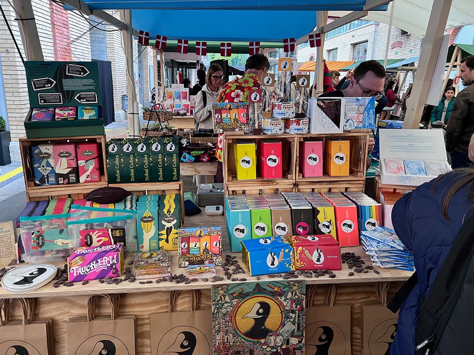 Image shows the Taucherli bean-to-bar chocolate stand at Schoggifestival