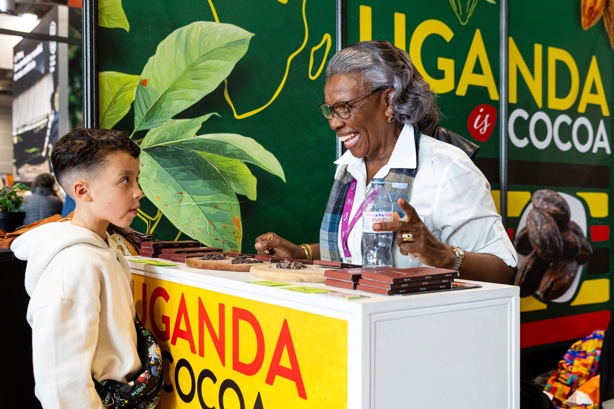 Image shows a Uganda chocolate maker at this year's Salon du Chocolat
