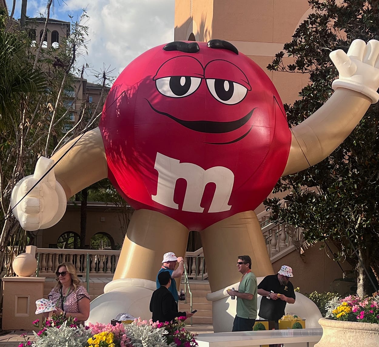 Image shows an M&M's inflatable at SOTIC in Florida