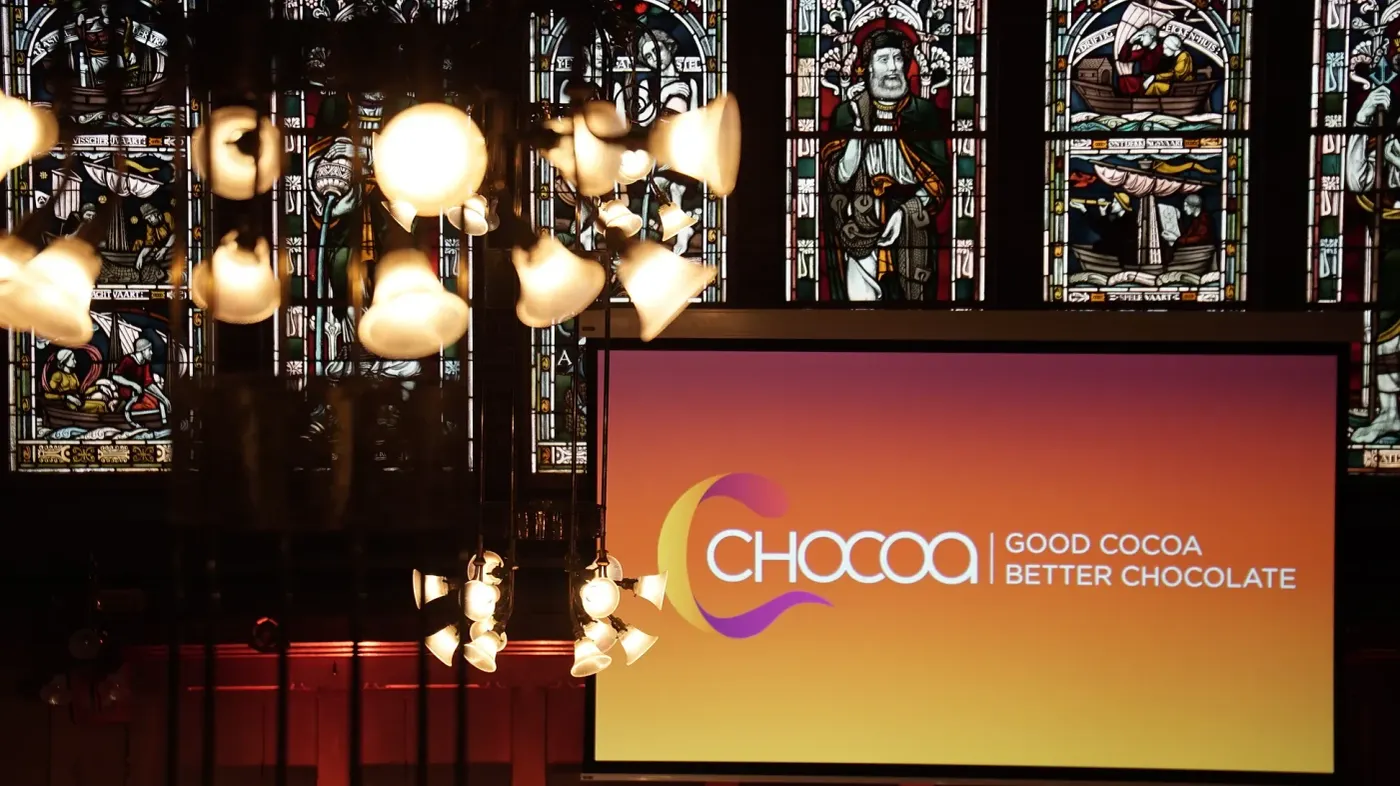 Image shows a video screen with the Chocoa logo.