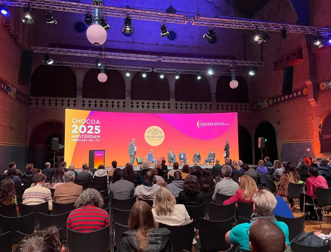 Image shows delegates in Amsterdam for the opening session of the Sustainable Cocoa Conference. Image: cocoaradar.com