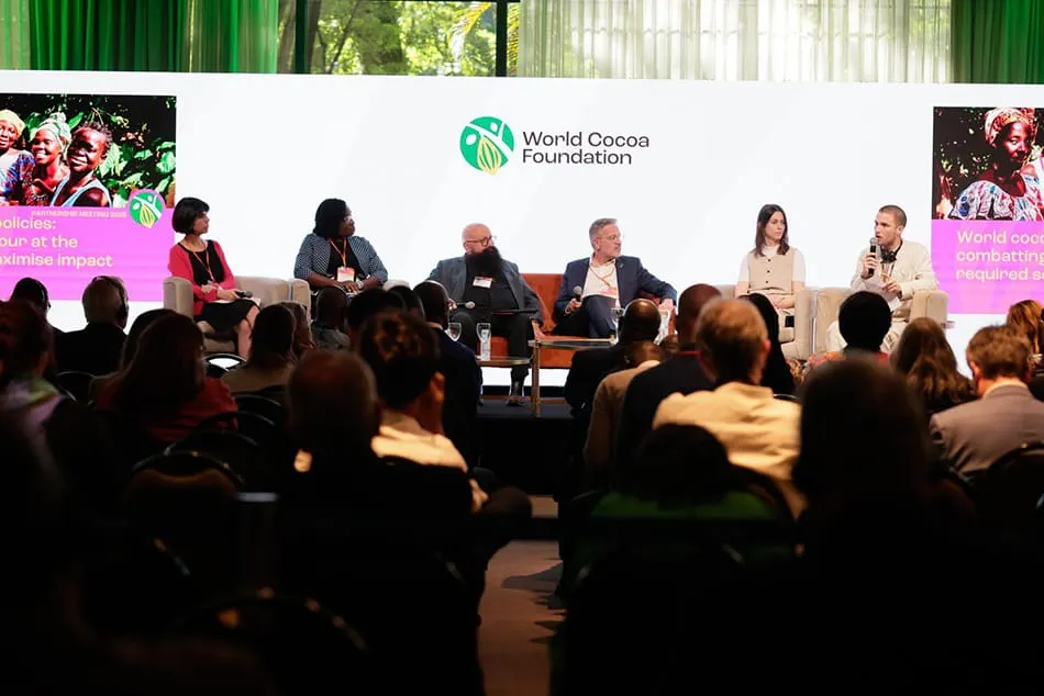 Image shows a panel discussion on child labour at this year's WCF Partnership Meeting