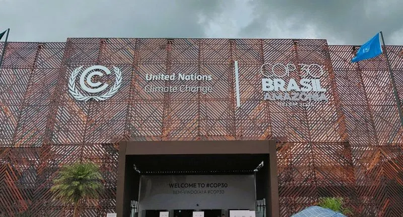Images shows extrior of Cop30 venue in Belém.