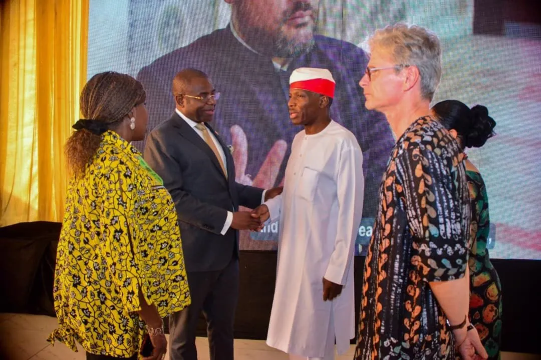 Image shows HRM Oba Dokun Thompson, ICD founder, at a conference in Lagos