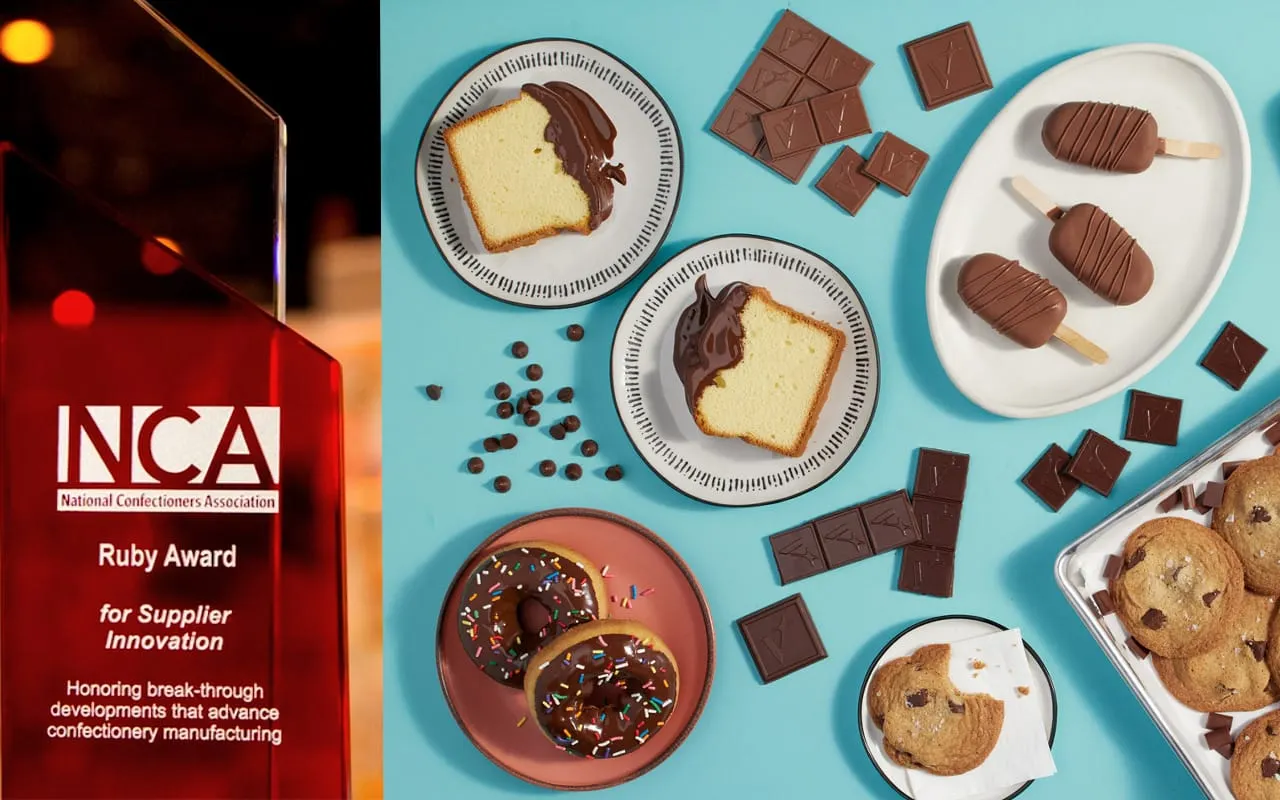 Image shows the NCA Ruby Innovation award with the Cargill/Voyage Foods innovation.