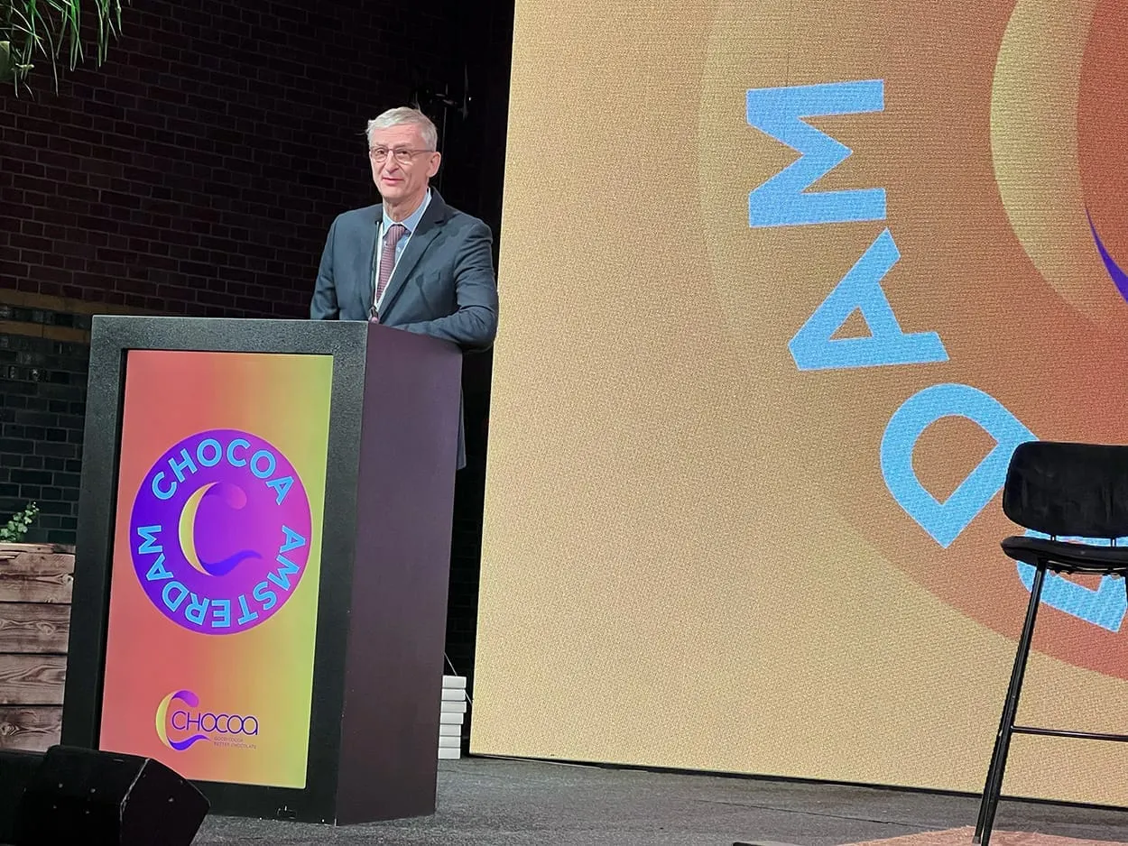 Image shows Min. Plen. Stefano Gatti at the Chocoa 2026 conference