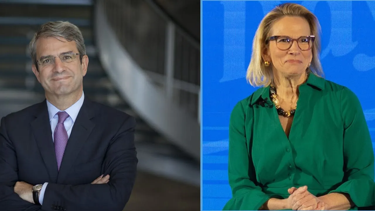 Image shows Ex Nestlé CEO Laurent Freixe and former Hershey CEO Michele Buck