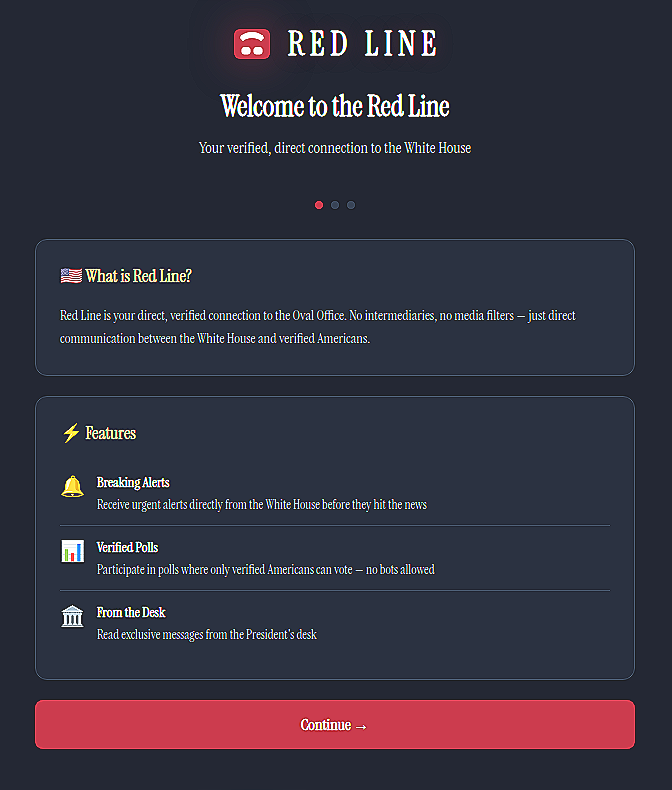 Screenshot of POTUS Redline welcome page