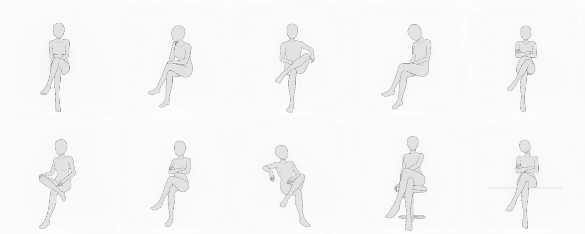 【無料配布】女性が足を組んでいるポーズ集— copainter ユーザーは商用可・無償で利用可