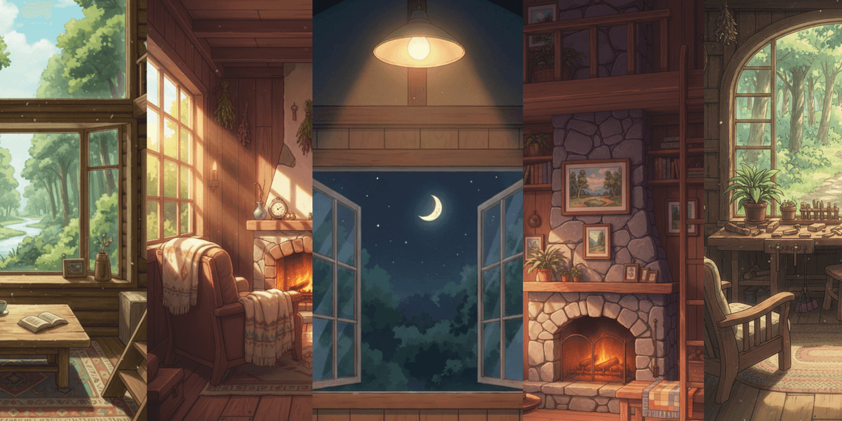 【無料配布】小屋の中の背景イラスト/縦長— copainter ユーザーは商用可・無償で利用可