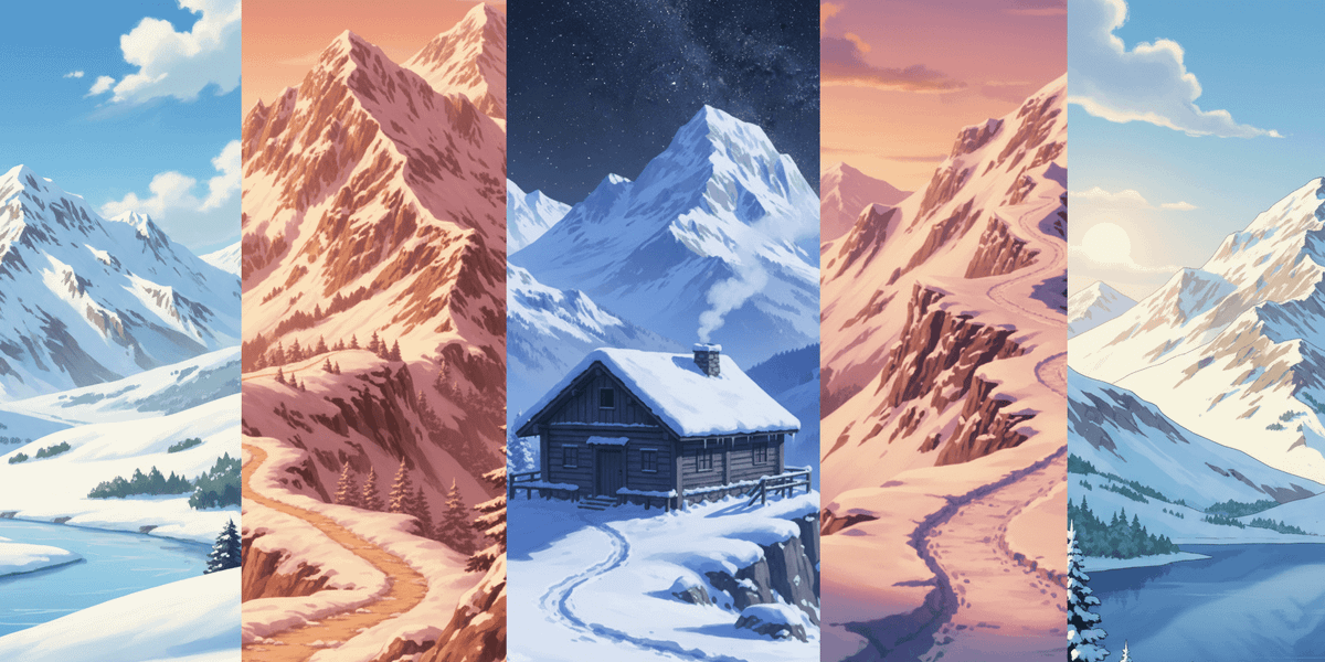 【無料配布】雪山の背景イラスト/縦長— copainter ユーザーは商用可・無償で利用可