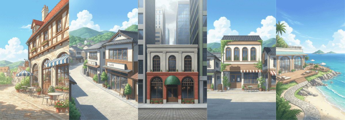 [Free Download] Café Exterior Background Illustrations (Vertical) — copainter users may use them commercially and free of charge