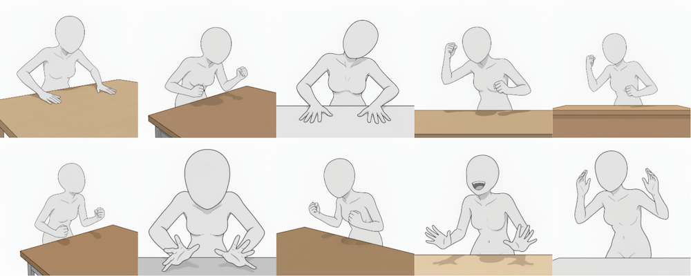 [Free Download] Female Desk Reaction Pose Set — Free for Commercial Use by copainter Users
