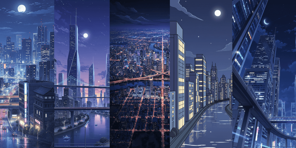 Night Cityscape Background Illustration (Portrait) — Free for copainter users, commercial use permitted.
