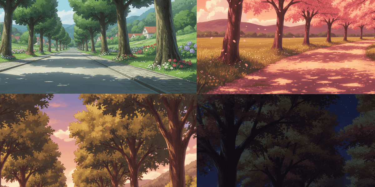 [Free Download] Tree-Lined Street Background Illustrations (Landscape) — Free for copainter Users, Commercial Use Allowed