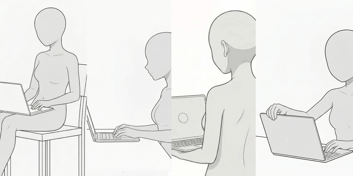 [Free Download] Female Laptop-Use Pose Pack — Free to Use (Commercial OK) for copainter Users