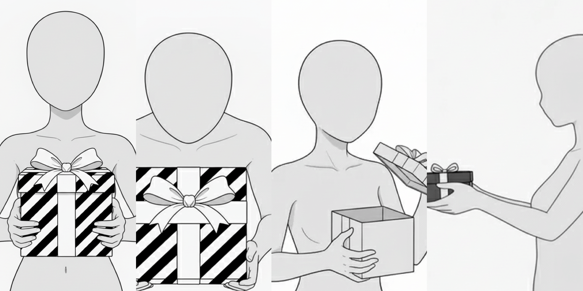 [Free Download] Woman Holding a Present Pose Pack — Commercial Use Allowed (Free) for copainter Users