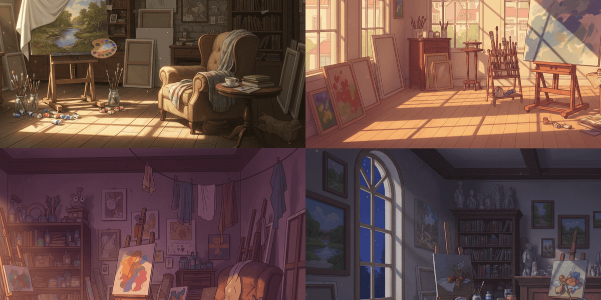 【無料配布】画家のアトリエの背景イラスト/横長— copainter ユーザーは商用可・無償で利用可