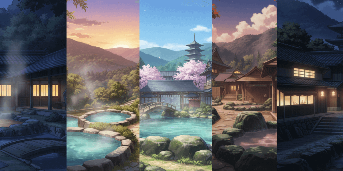 【Free Download】Hot Spring (Onsen) Background Illustration (Wide Format) — Copainter Users: Free to Use, Commercial Use Allowed