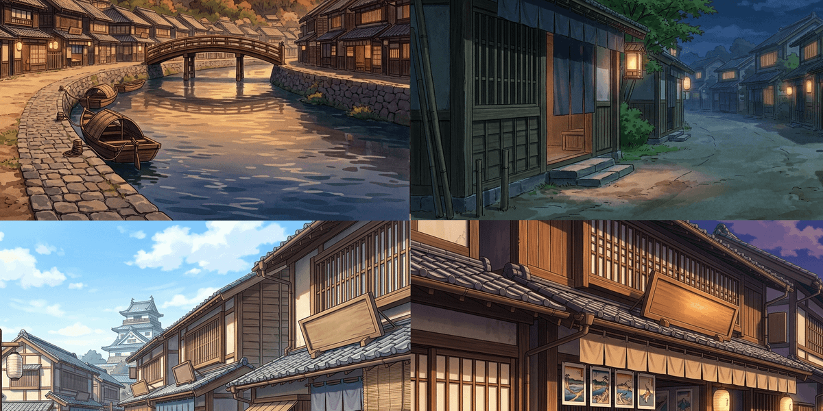 【無料配布】時代劇の街並みの背景イラスト/横長— copainter ユーザーは商用可・無償で利用可