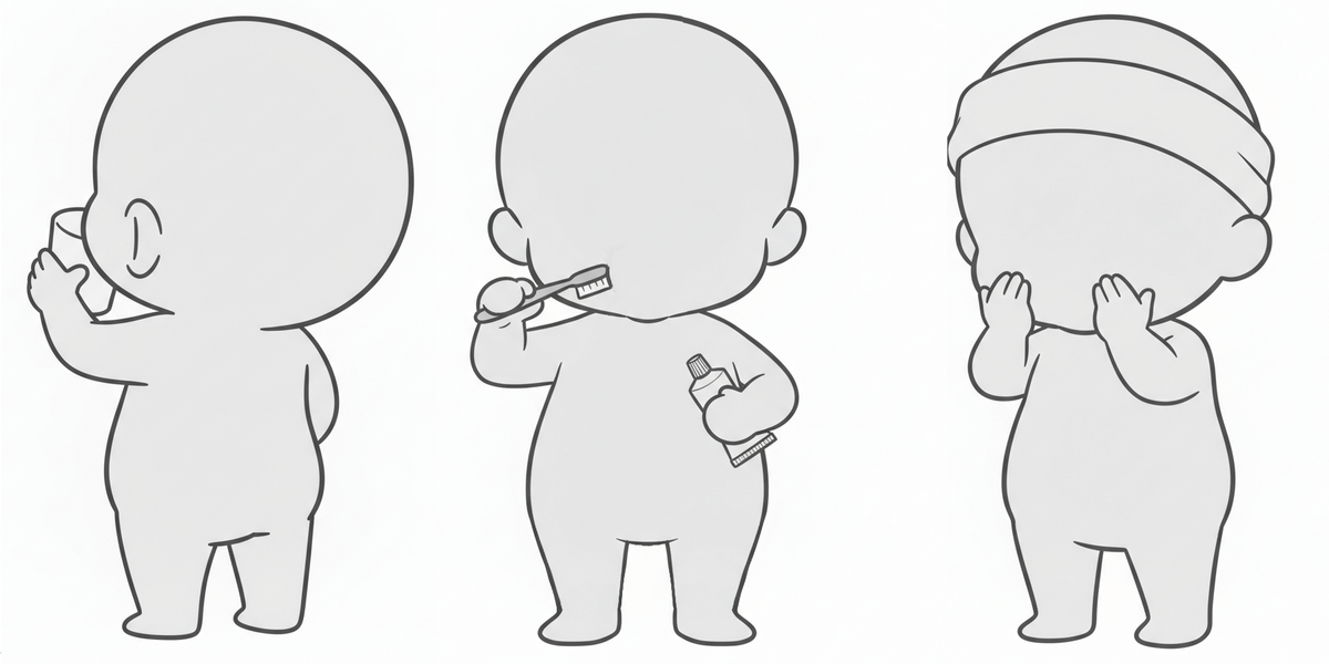 A collection of child poses standing at a bathroom sink — for Copainter users, free to use, including for commercial purposes.