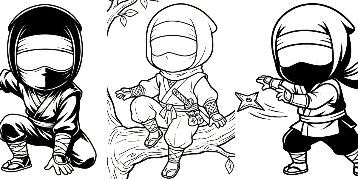 [Free Download] Collection of Ninja Poses for Children — Available for free and permitted for commercial use by Copainter users.