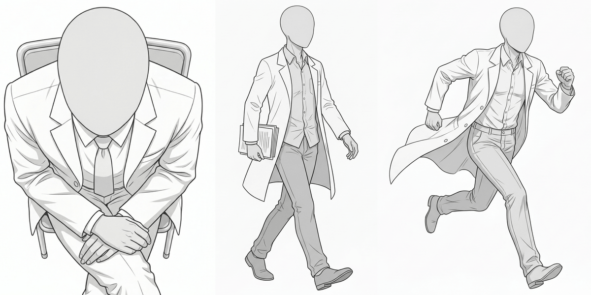[Free Download] Pose Collection of a Man in a Lab Coat — Free for commercial use by Copainter users.