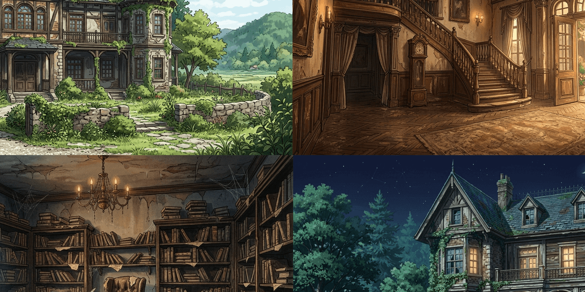 [Free Download] Old Mansion Background Illustrations (Widescreen) — Free for Commercial Use by copainter Users