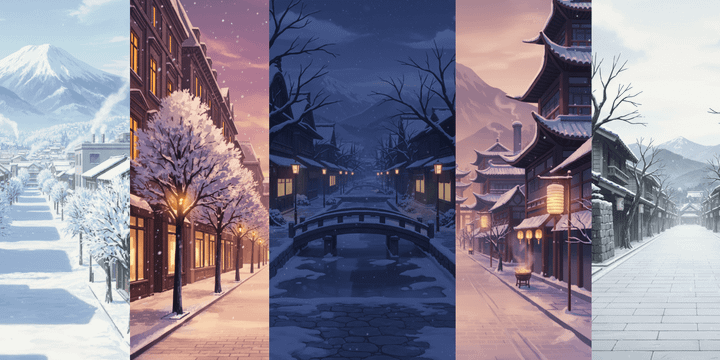 [Free Download] Winter Cityscape Background Illustration (Vertical) — Copainter users can use it for commercial projects, free of charge.