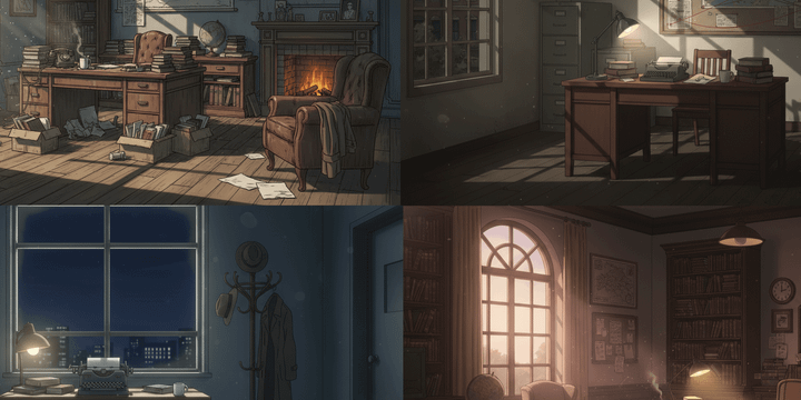 【Free Download】Detective’s Office Room Background Illustration (Wide Format) — Copainter Users: Free to Use, Commercial Use Allowed