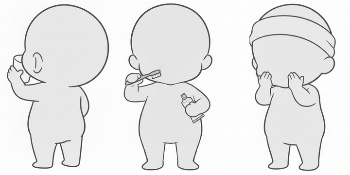 A collection of child poses standing at a bathroom sink — for Copainter users, free to use, including for commercial purposes.